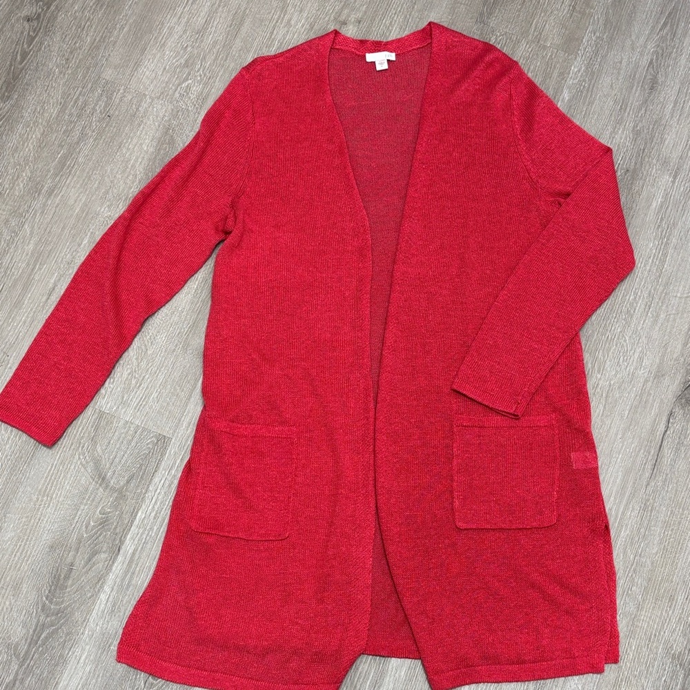 J. Jill Vibrant Red lightweight Open Front Cardigan with pockets medium